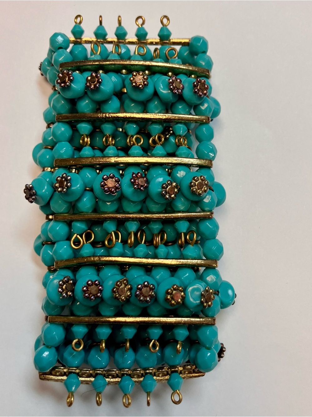 Antique Turquoise Bead and Gold-Accent Multi-Row Bracelet - Picture 3 of 3